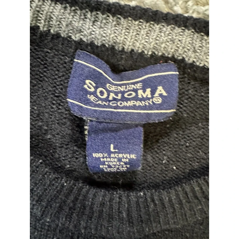 Sonoma Mens Striped Crewneck Sweater L Black Acrylic Knit Vintage Style